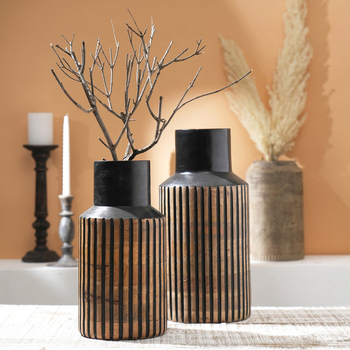 Wooden Decorative Vase – Rustic and Elegant Home Accent - 2808-25