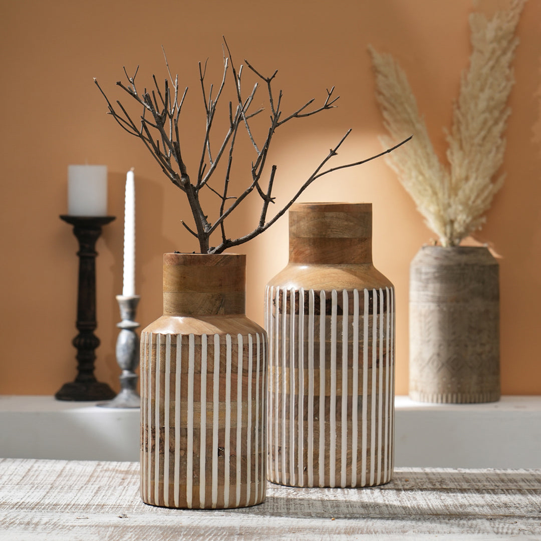 Wooden Decorative Vase – Rustic and Elegant Home Accent - 2808-27