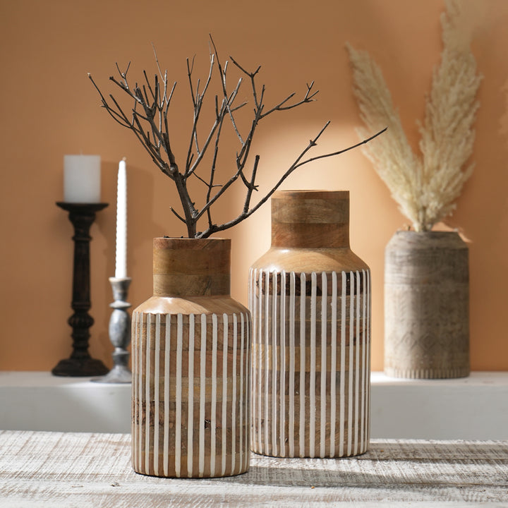 Wooden Decorative Vase – Rustic and Elegant Home Accent (2808-28)