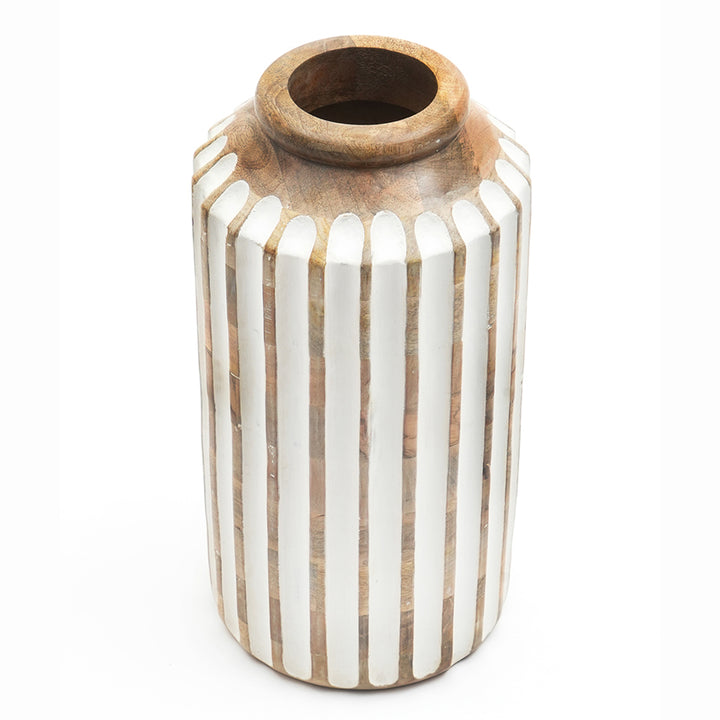 Wooden Decorative Vase – Rustic and Elegant Home Accent - 2808-33WH