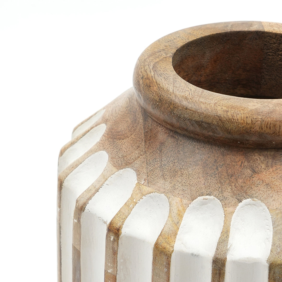 Wooden Decorative Vase – Rustic and Elegant Home Accent - 2808-33WH