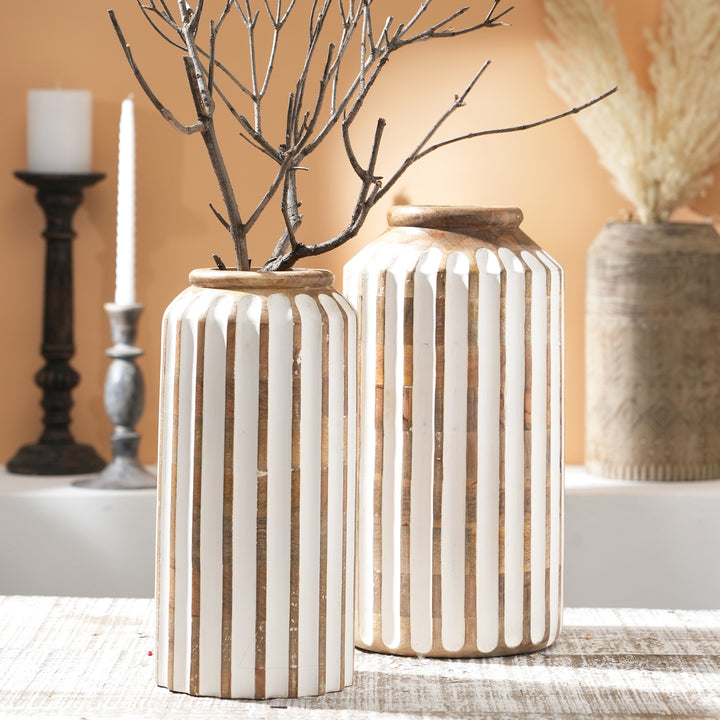 Wooden Decorative Vase – Rustic and Elegant Home Accent - 2808-33WH