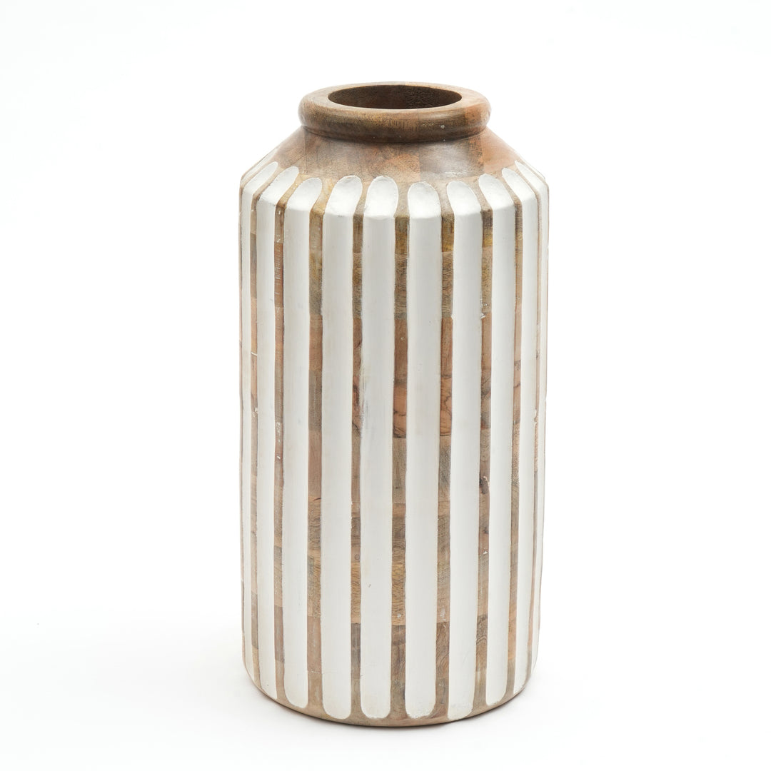 Wooden Decorative Vase – Rustic and Elegant Home Accent - 2808-34WH