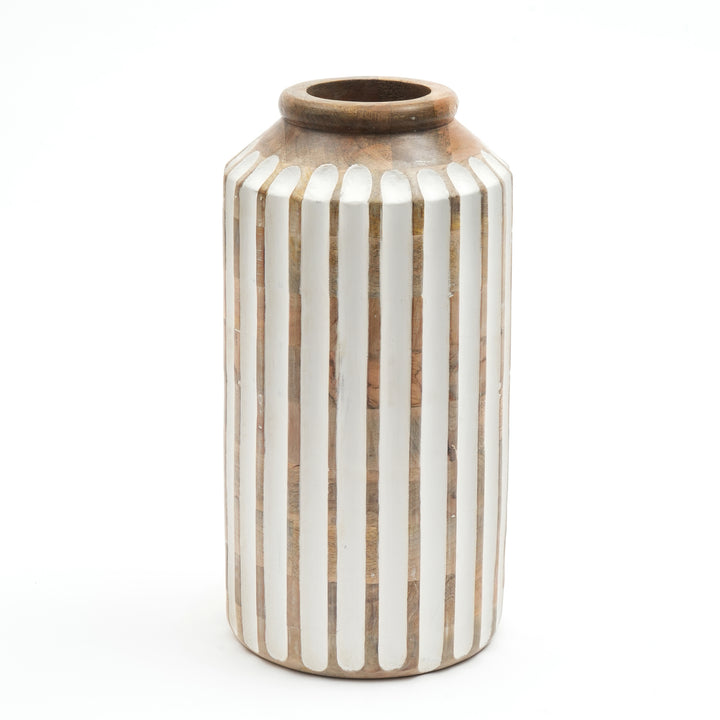 Wooden Decorative Vase – Rustic and Elegant Home Accent - 2808-34WH
