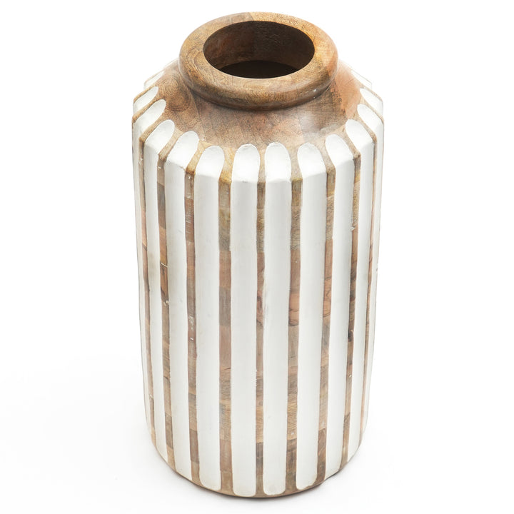 Wooden Decorative Vase – Rustic and Elegant Home Accent - 2808-34WH