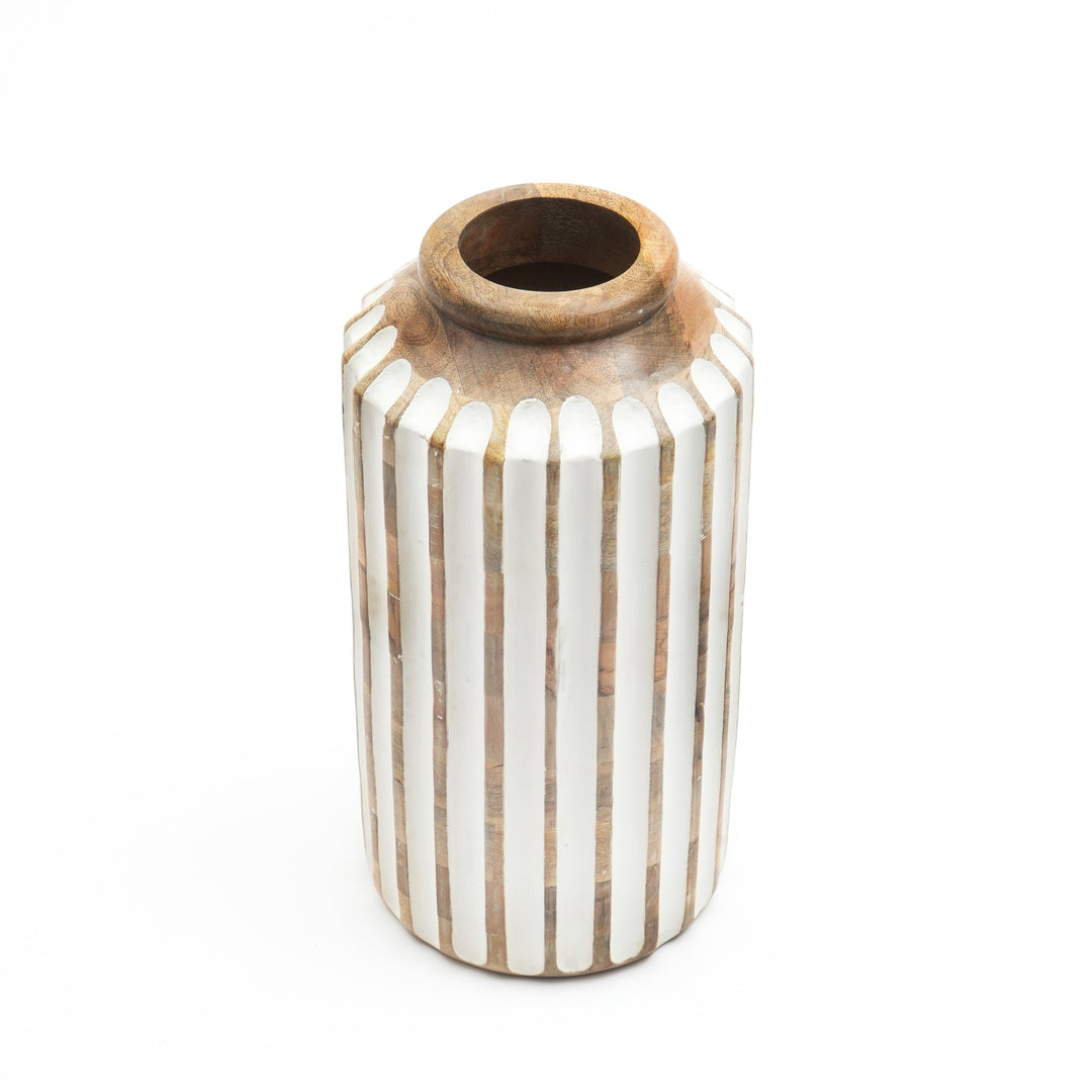 Wooden Decorative Vase – Rustic and Elegant Home Accent - 2808-34WH