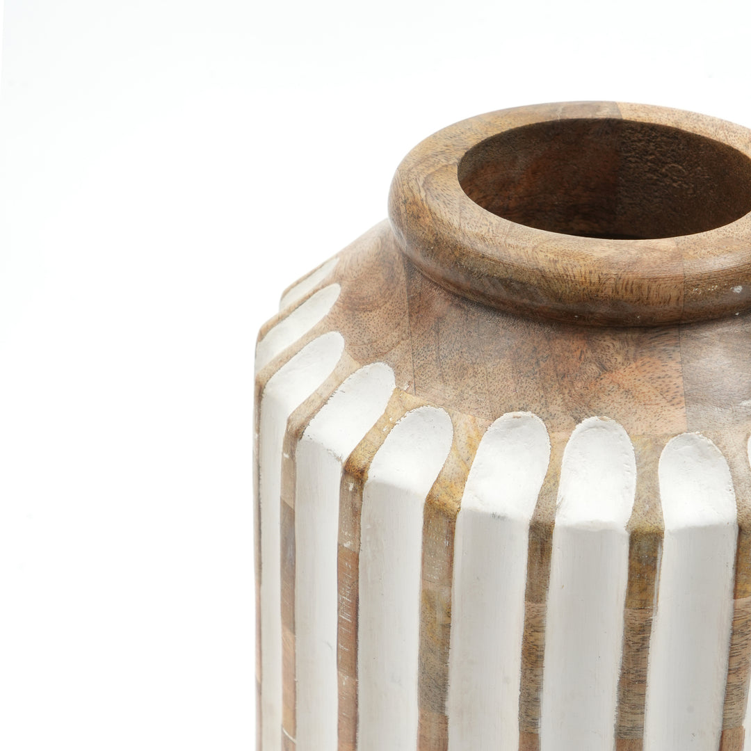 Wooden Decorative Vase – Rustic and Elegant Home Accent - 2808-34WH
