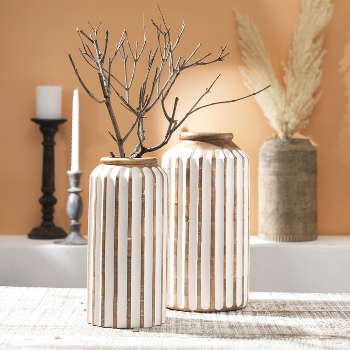 Wooden Decorative Vase – Rustic and Elegant Home Accent - 2808-34WH