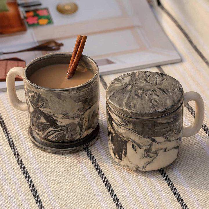 CARBON CERAMIC MUG SET OF TWO IN BLACK