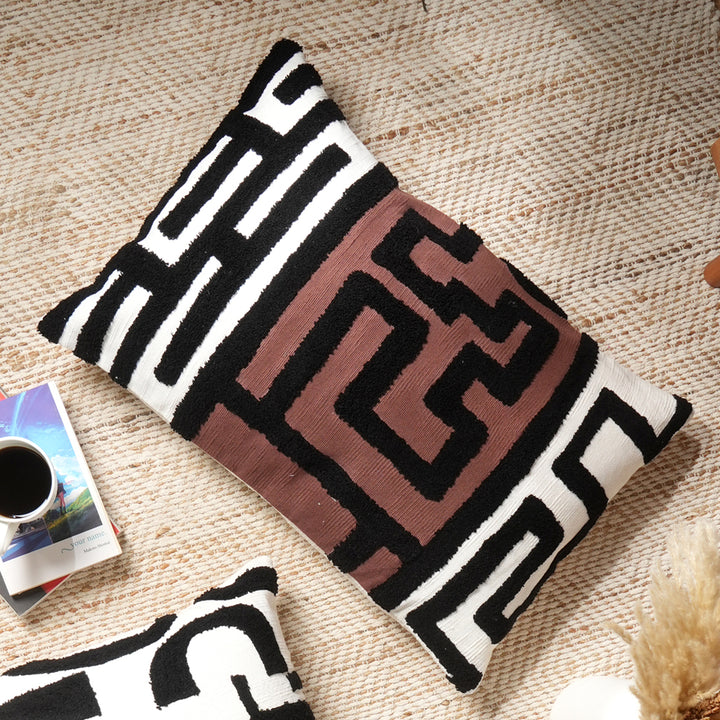 Coussin à motif géométrique 100 % coton avec rembourrage