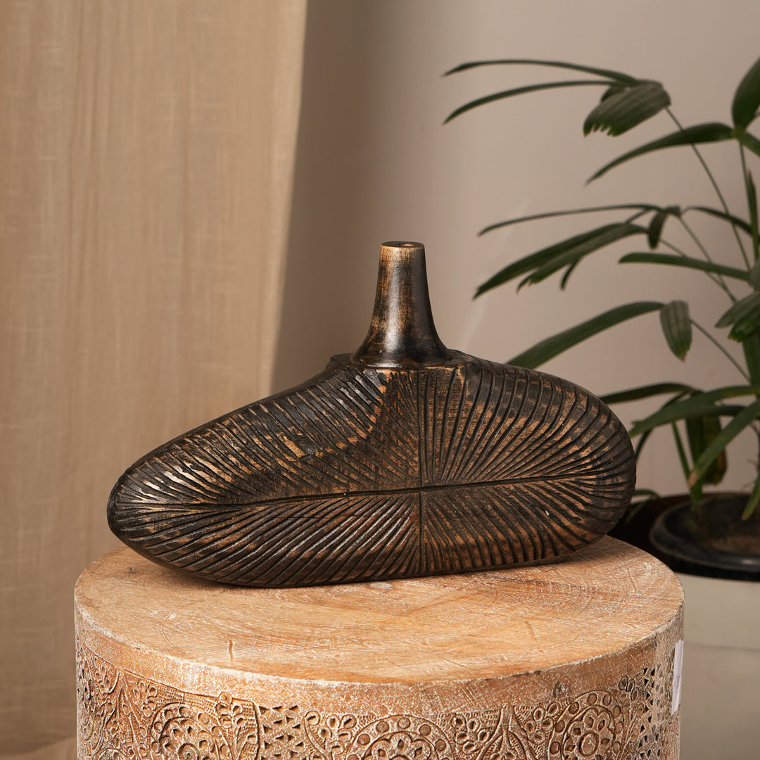 VINTAGE RECLAIMED WOOD VASS POT IN BLACK PATINA FINISH