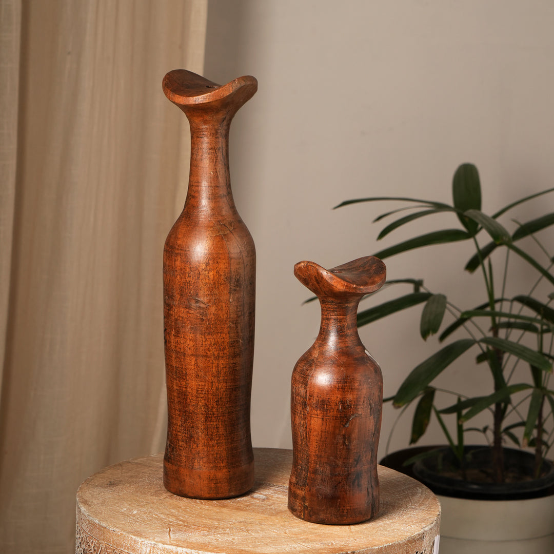 RECLAME WOOD VAS POT SET OF 2