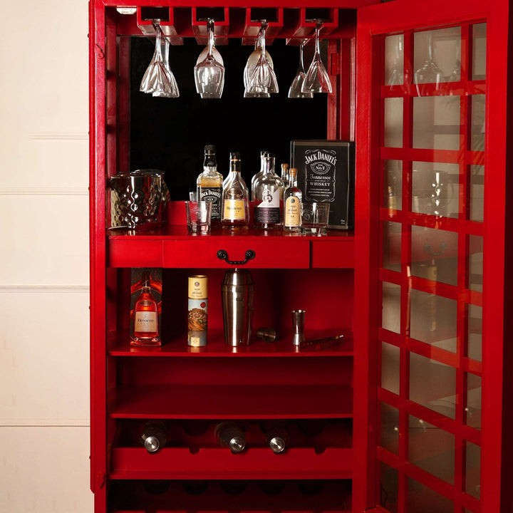 Vintage Red Telephone Booth Wine Cabinet Bar
