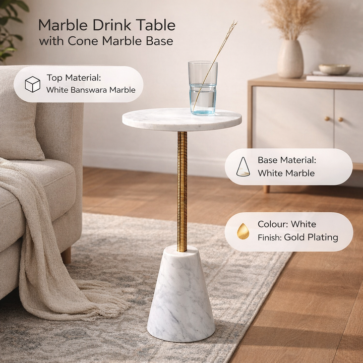 Marble Drink Table with Cone Marble Base