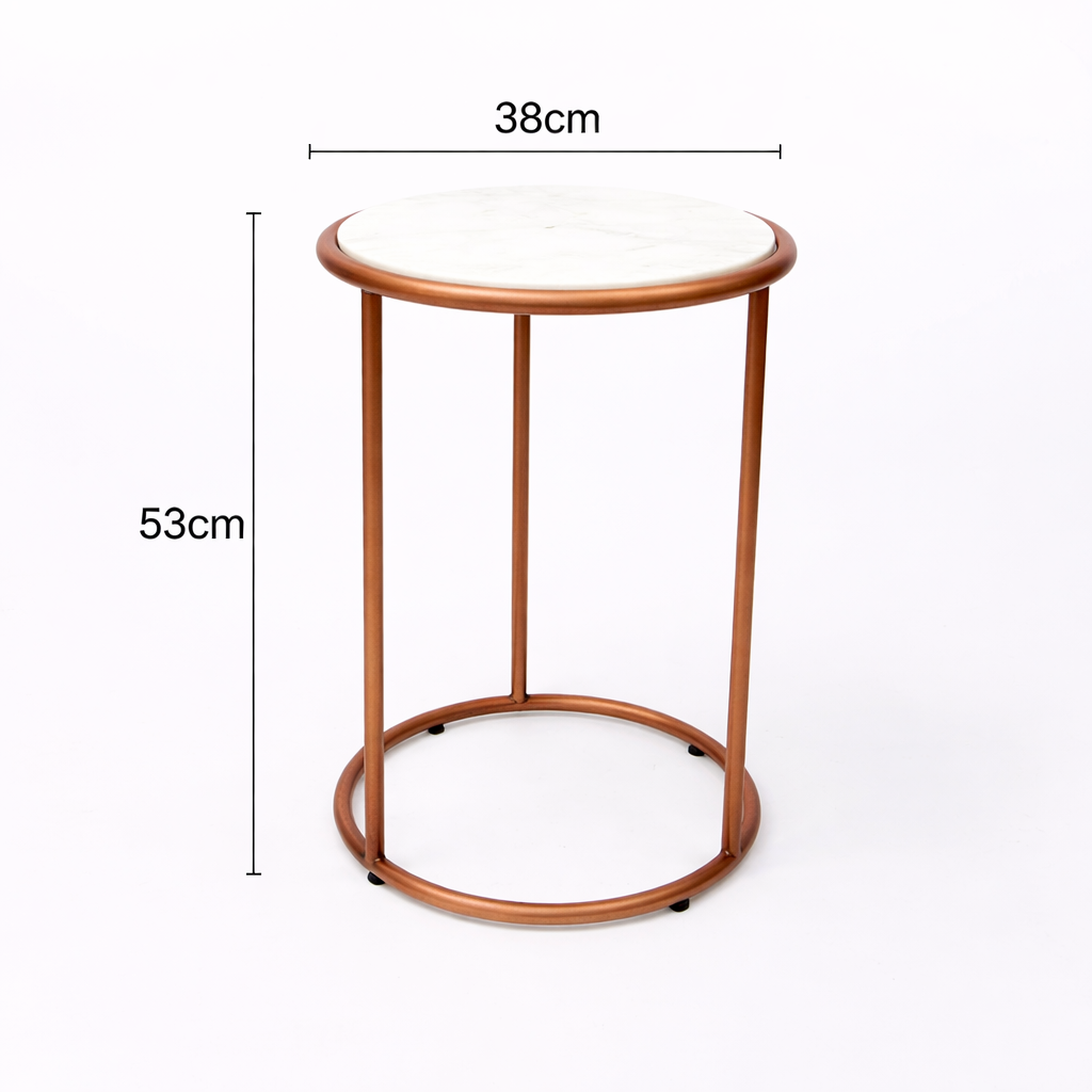 Copper Antique C Round Table With Marble Top Set of 2