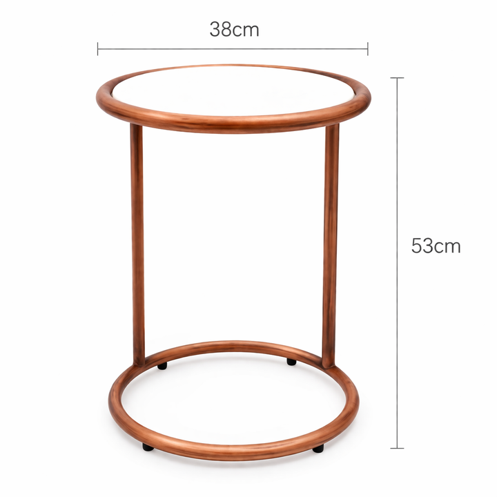 Copper Antique C Round Table With Marble Top Set of 2