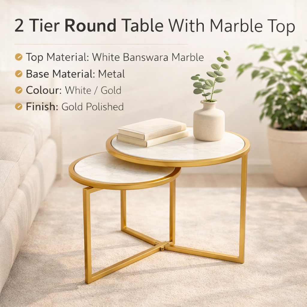 2 Tier Round Table With Marble Top