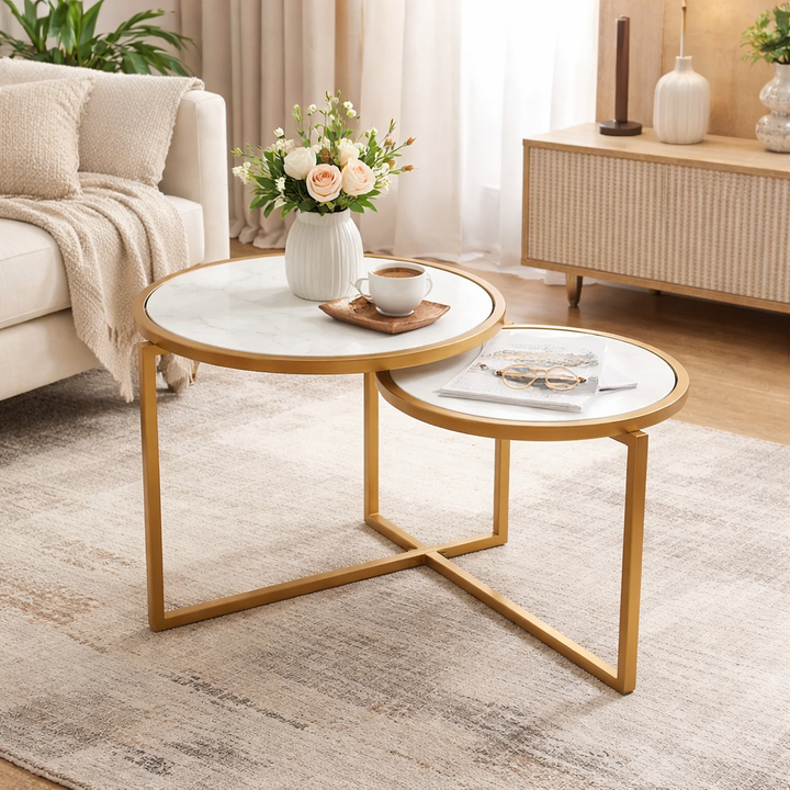 2 Tier Round Table With Marble Top