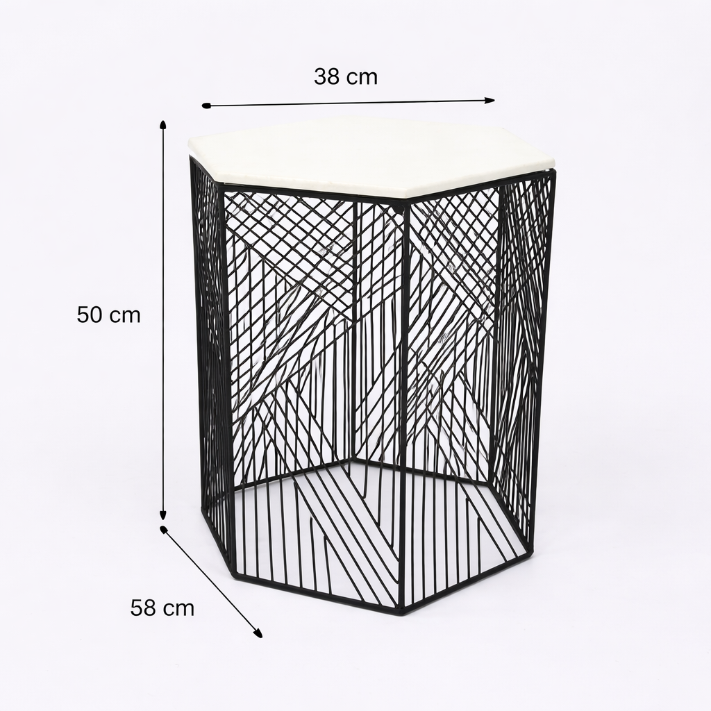 Hexagonal Wire Marble Table  Set of 2