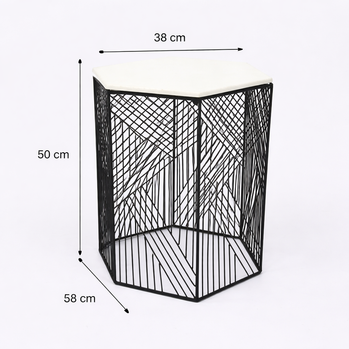 Hexagonal Wire Marble Table  Set of 2