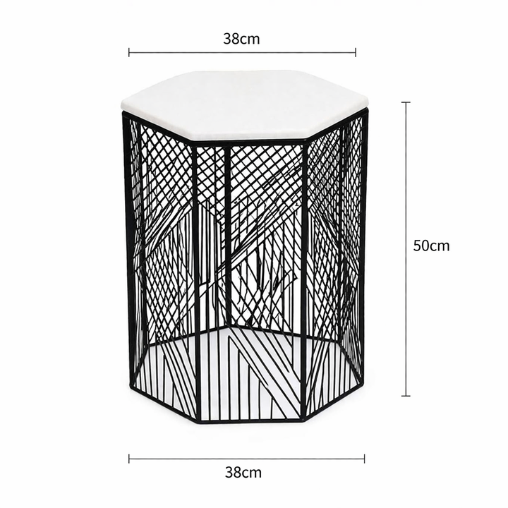 Hexagonal Wire Marble Table  Set of 2