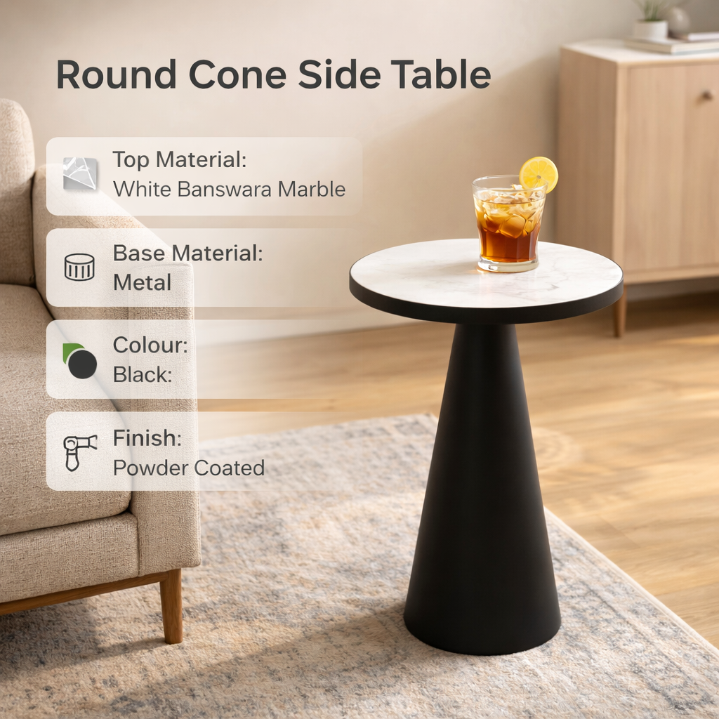 Round Cone Marble Side Table