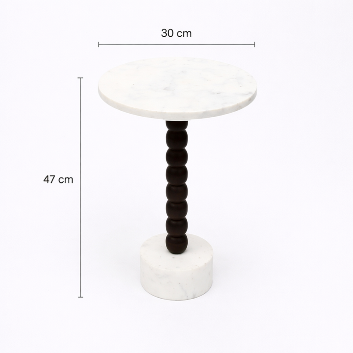Mable Wood Drink Table with Marble Top