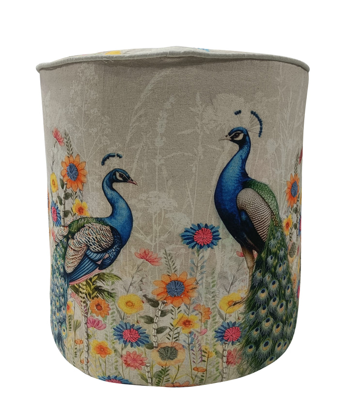 Printed & Embroidered Cotton Pouf – Peacock Design– 40x45 cm