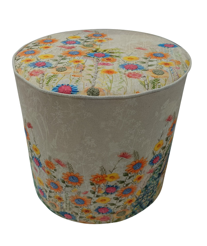 Printed & Embroidered Cotton Pouf – Peacock Design– 40x45 cm