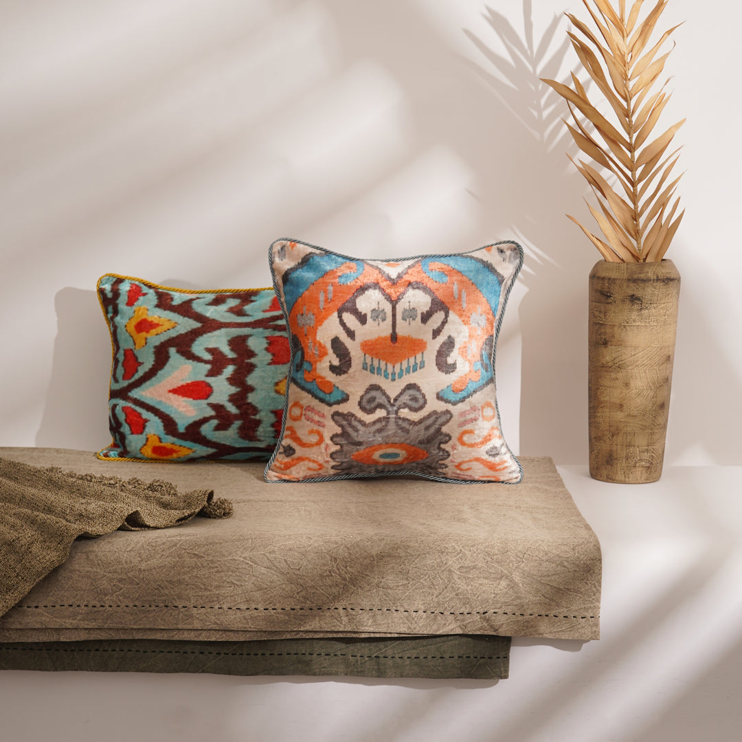 HOUSSE DE COUSSIN IMPRIMÉE EN COTON VISCOSE AVEC PIPING - DELHI-1156