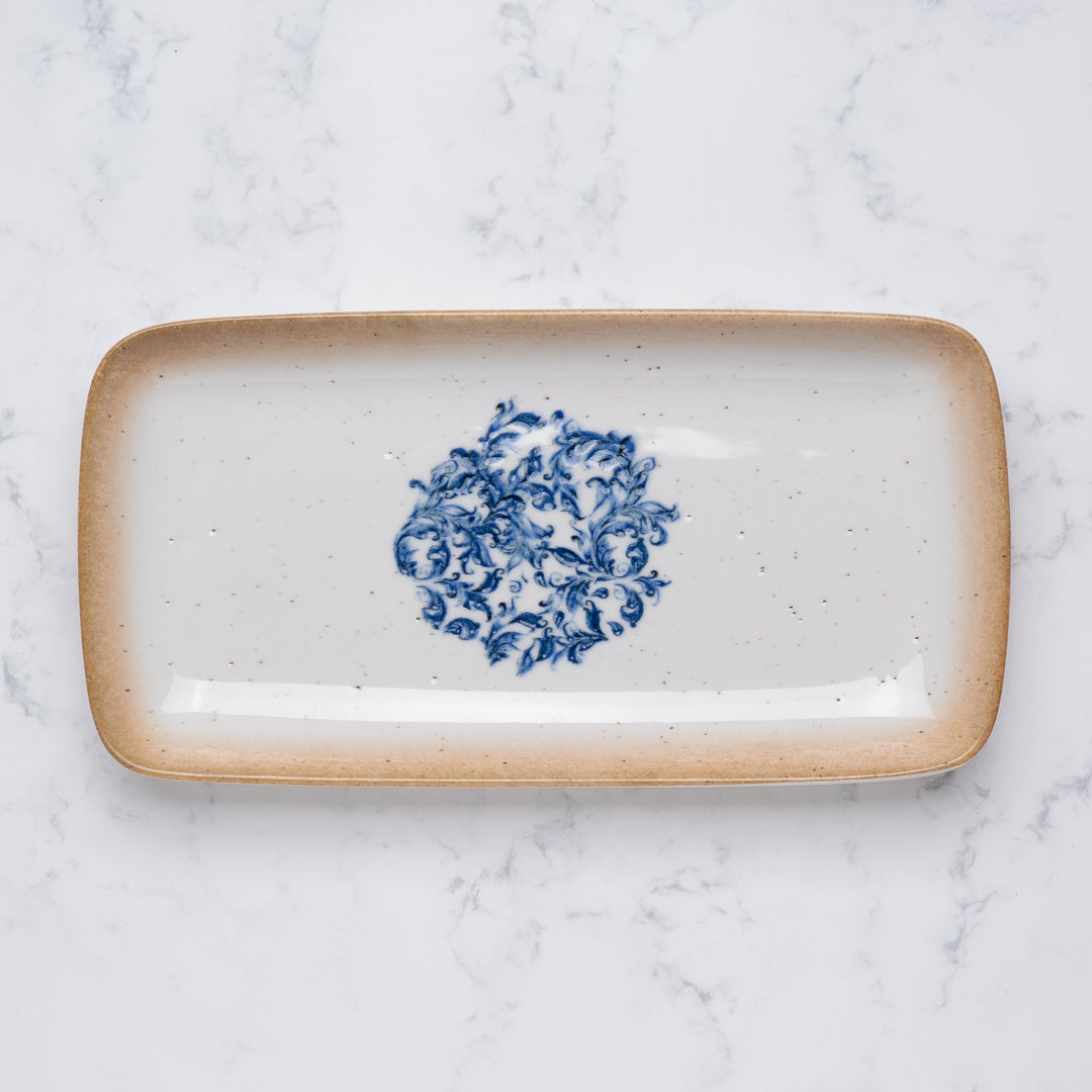 Cruise Amalfi Rectangular Porcelain Plate | Mediterranean Blue Floral Serving Platter | Professional Hospitality Tableware | Set of 6
