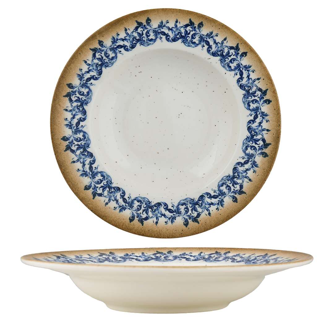 Cruise Amalfi Deep Porcelain Plate 23cm | Mediterranean Pasta & Soup Plate | Professional Hospitality Tableware | Set of 12