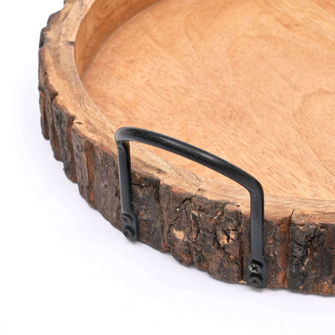 Bark Tray with Iron Handle – Rustic Elegance
