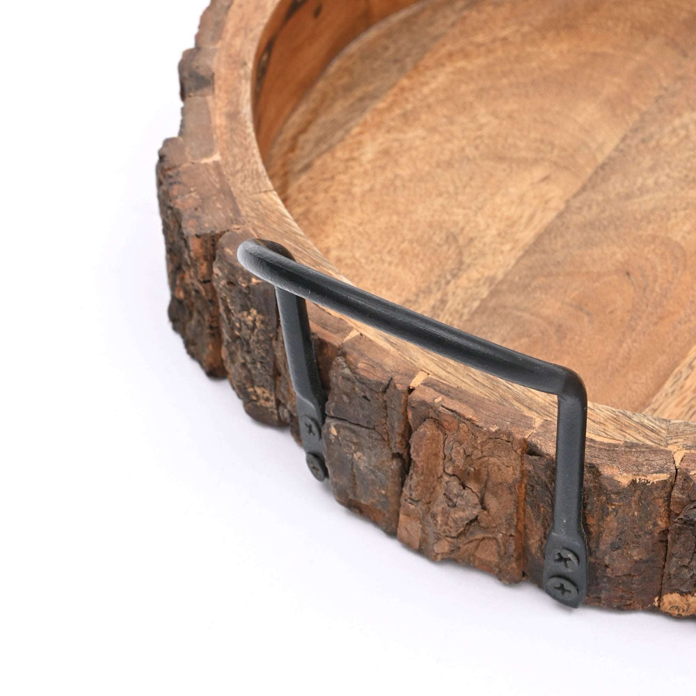 Bark Tray with Iron Handle – Rustic Elegance