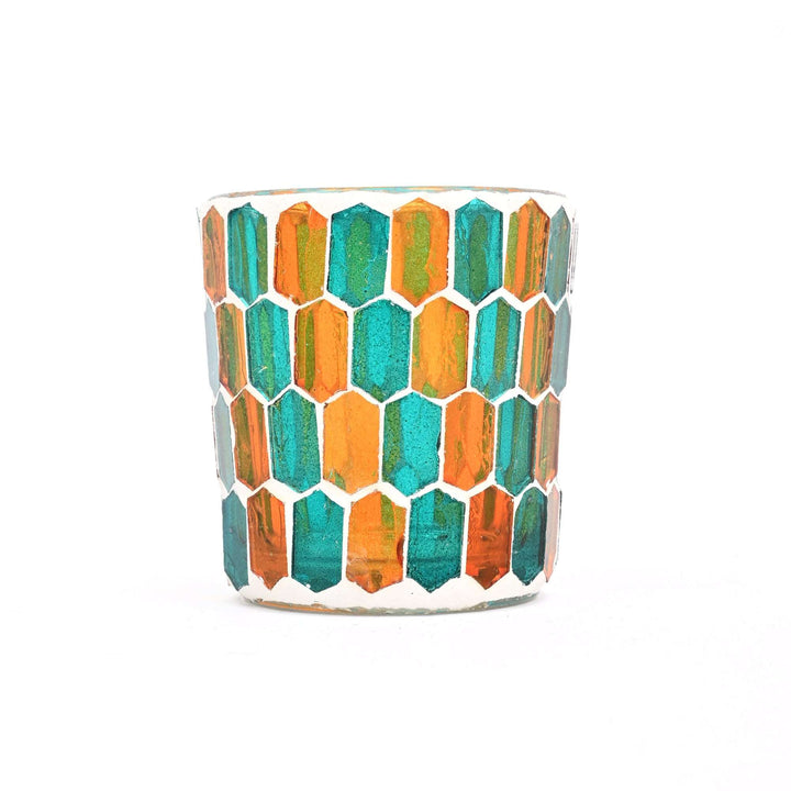 Round Mosaic Glass Votive Candle Holder – Handmade Decorative Tealight Holder