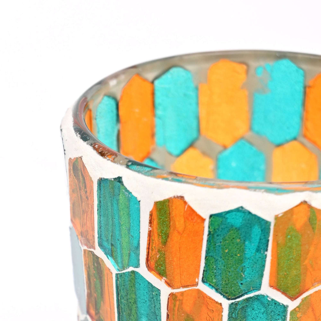 Round Mosaic Glass Votive Candle Holder – Handmade Decorative Tealight Holder