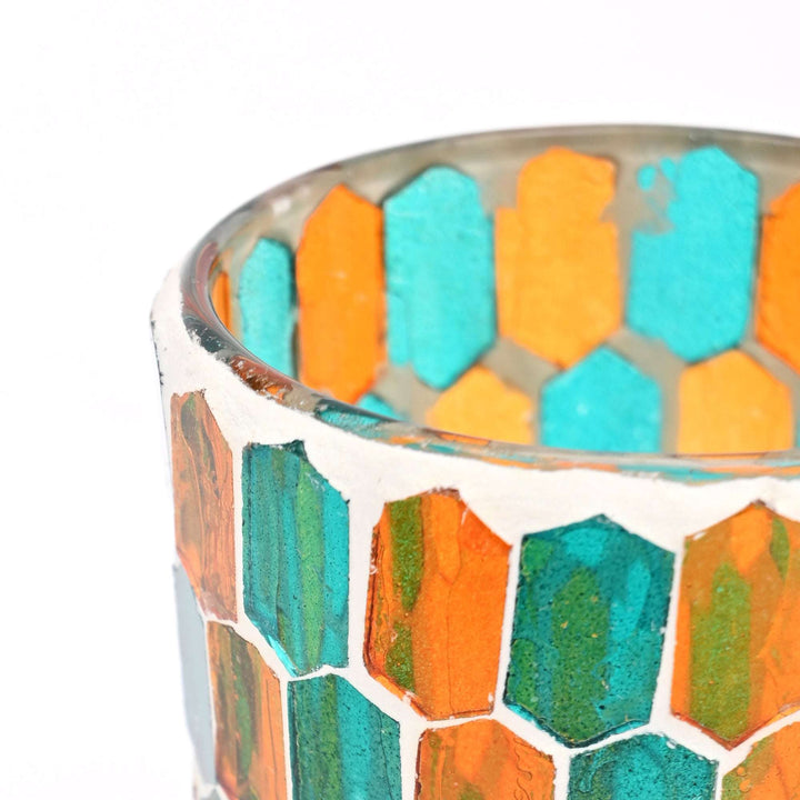 Round Mosaic Glass Votive Candle Holder – Handmade Decorative Tealight Holder