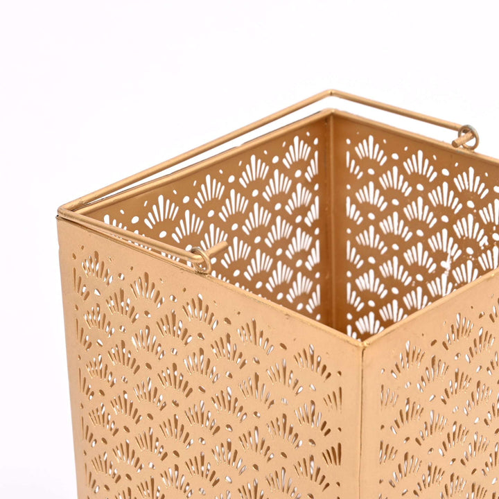 Metal Jali Lantern with Handle – Vintage Hanging Candle Holder