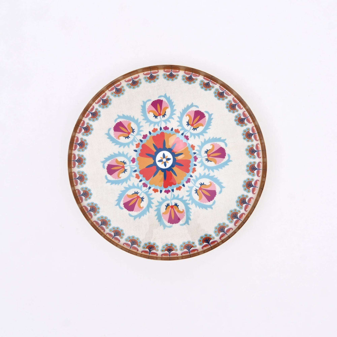 Round Enamel Metal Tray – Decorative Serving Platter for Home & Kitchen
