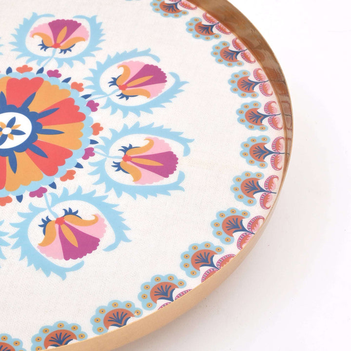 Round Enamel Metal Tray – Decorative Serving Platter for Home & Kitchen