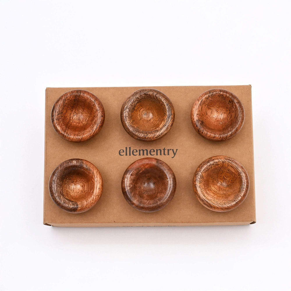 Brown Concave Mango Wood Cabinet Knobs Set of 6