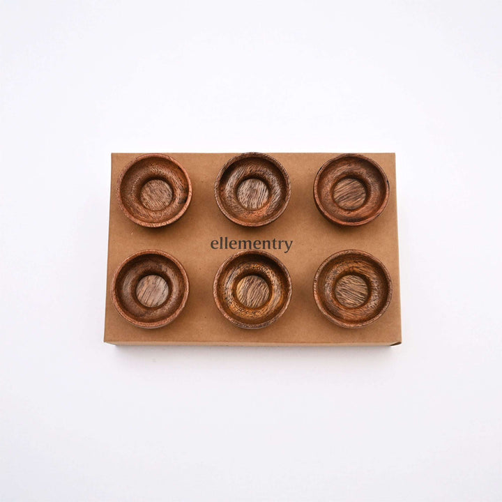 Brown Hollow Wooden Cabinet Knobs Set of 6