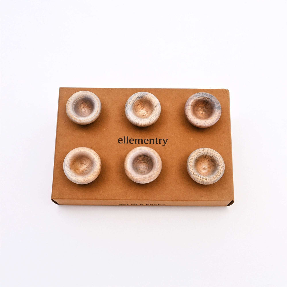 Grey Hollow Mango Wood Knobs Set of 6