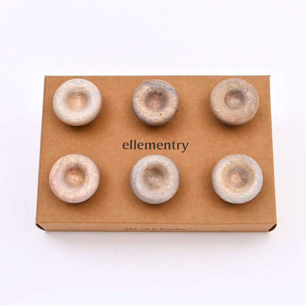 Grey Donut Wooden Cabinet Knobs Set of 6