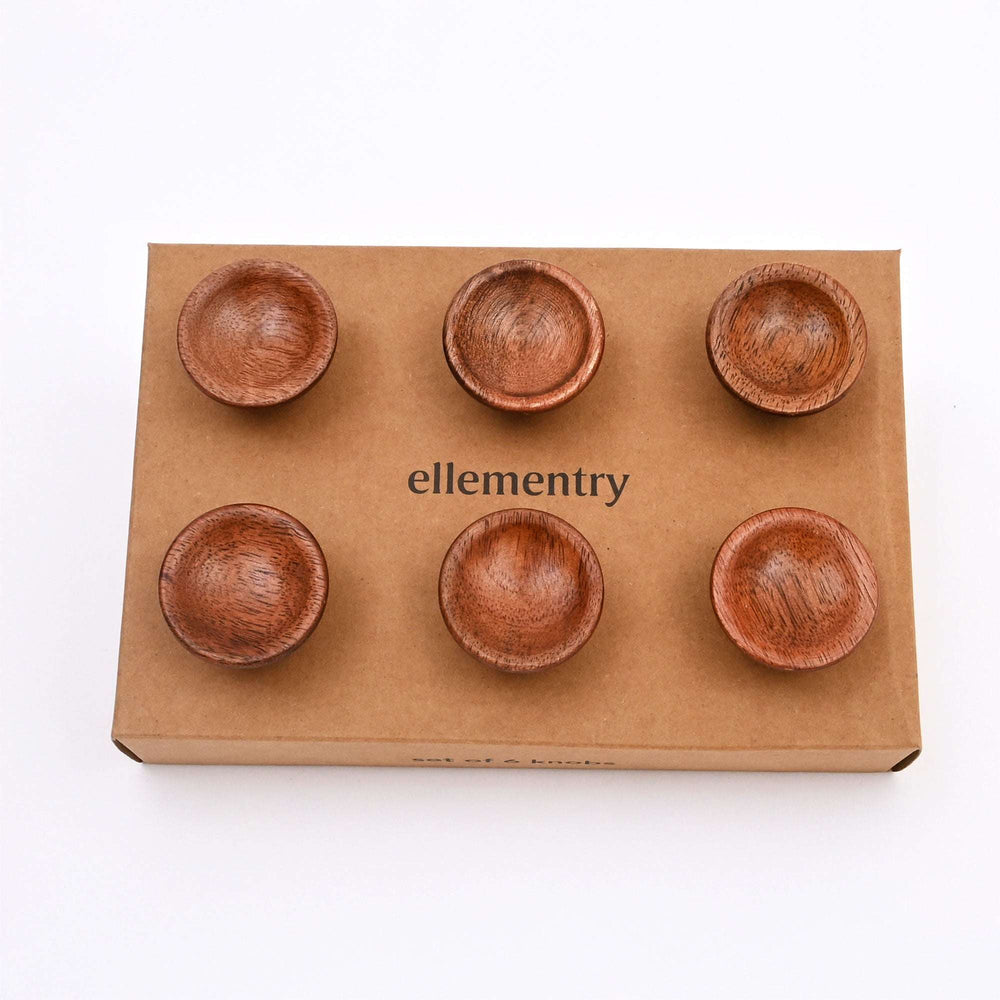 Brown Layered Mango Wood Knobs Set of 6