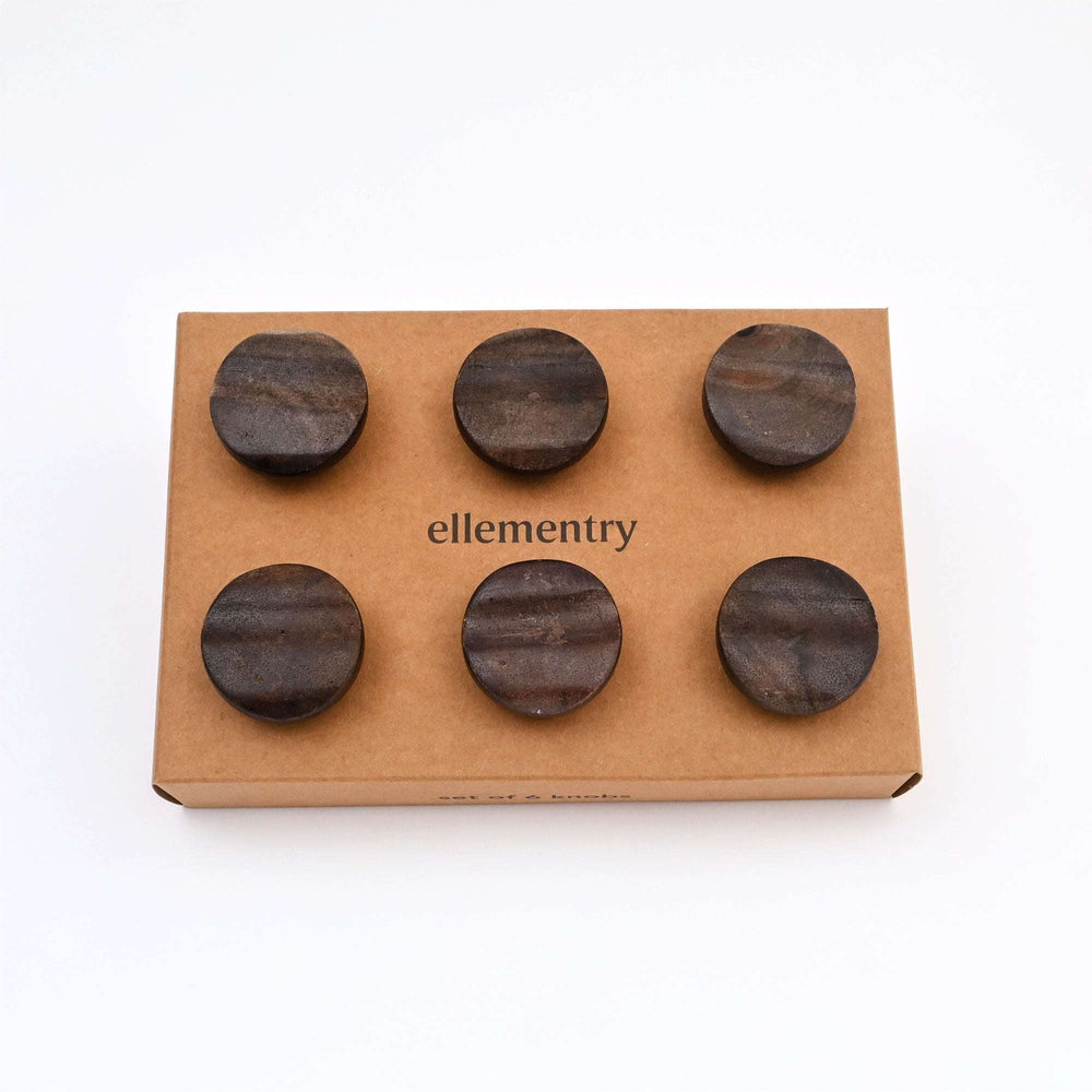 Rimmed Dark Brown Mango Wood Knobs Set of 6