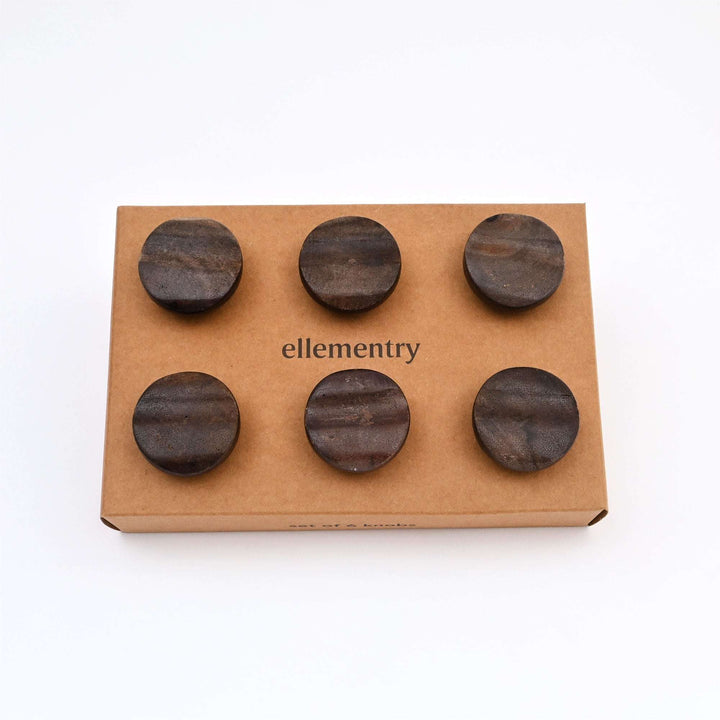 Rimmed Dark Brown Mango Wood Knobs Set of 6