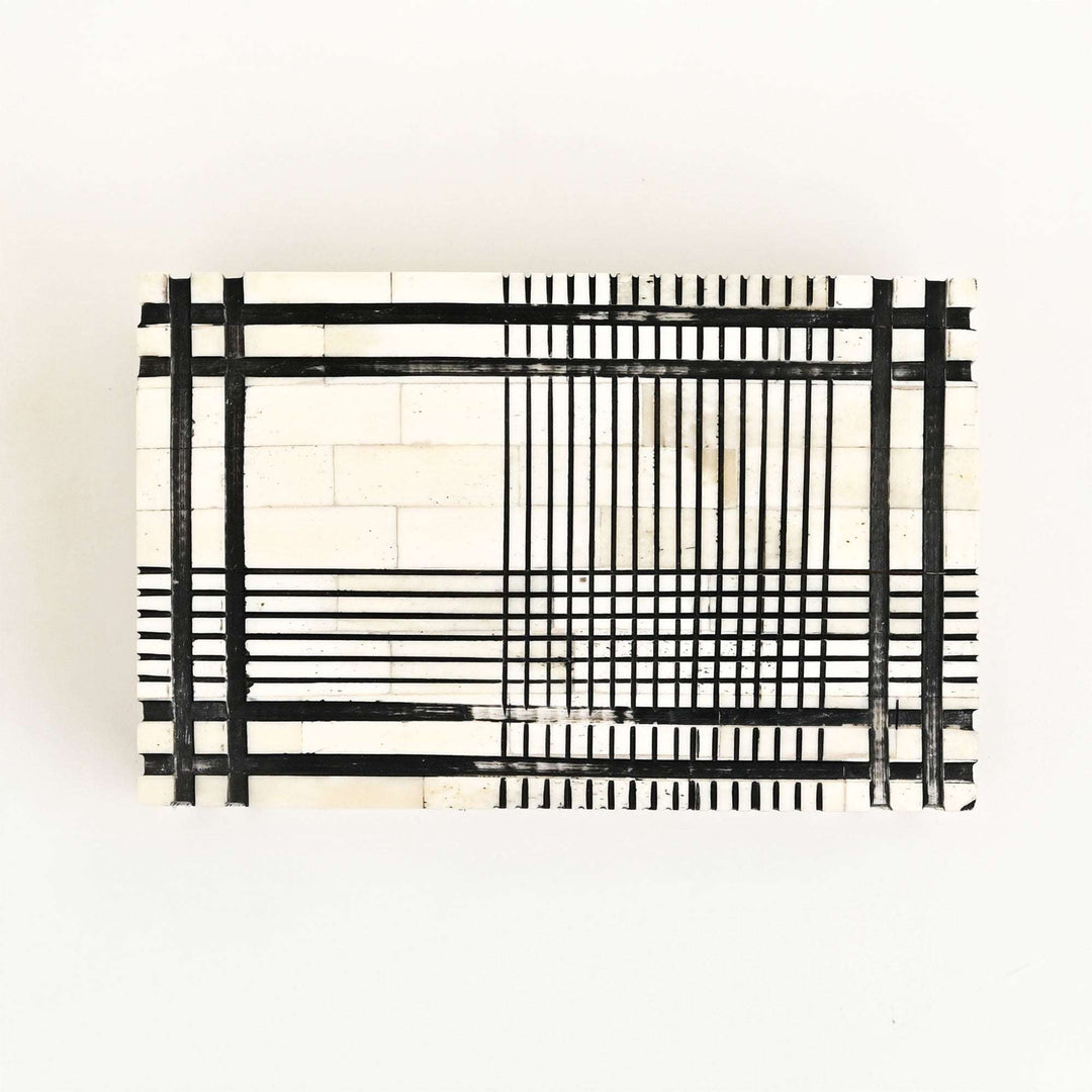 Plaid Pattern Bone Inlay Box – Set of 2