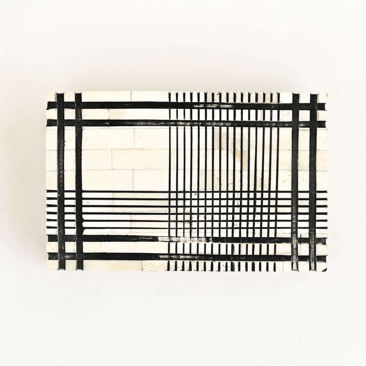 Plaid Pattern Bone Inlay Box – Set of 2