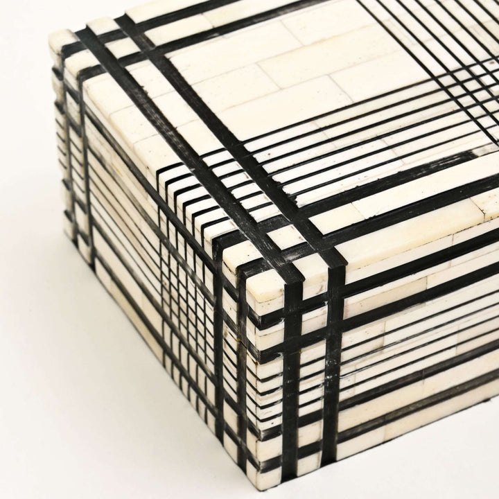 Plaid Pattern Bone Inlay Box – Set of 2